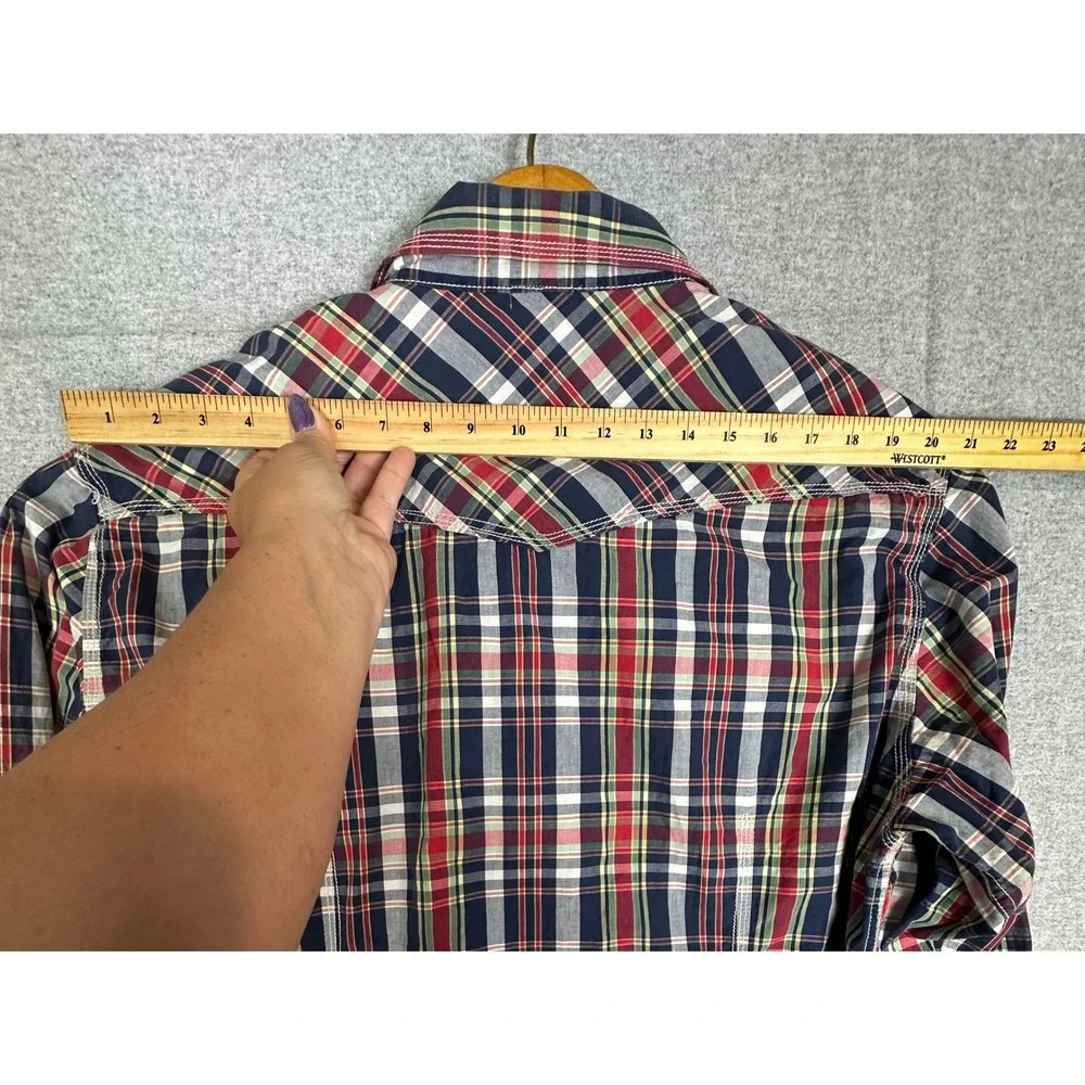 True Religion Western Shirt Mens XXXL Blue Red Plaid Pearl Snap Stitch